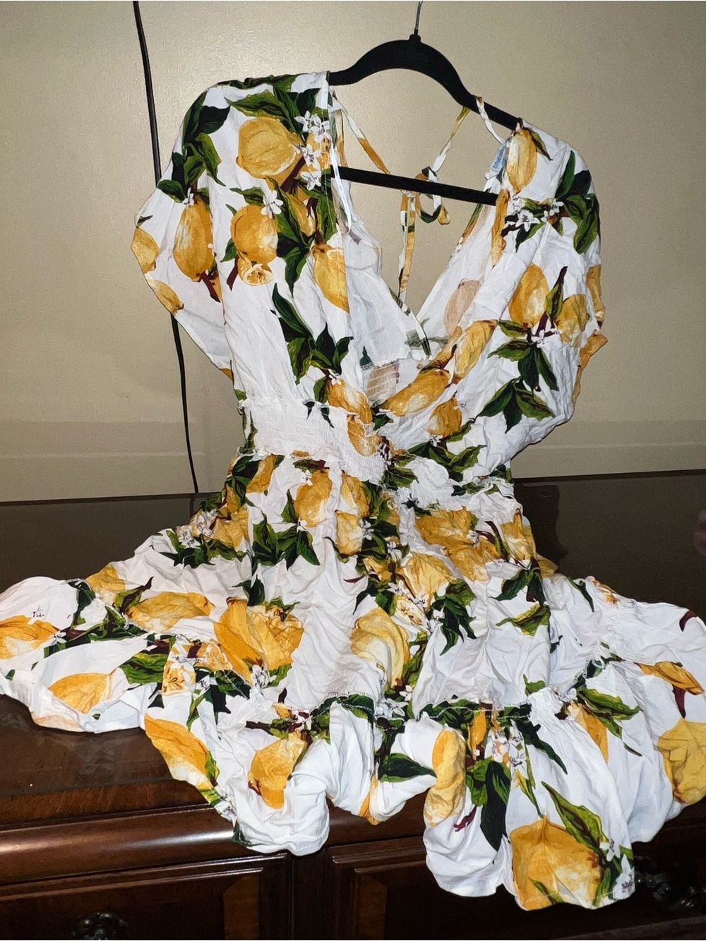 White Floral Long Shirt with Yellow Lemon Print